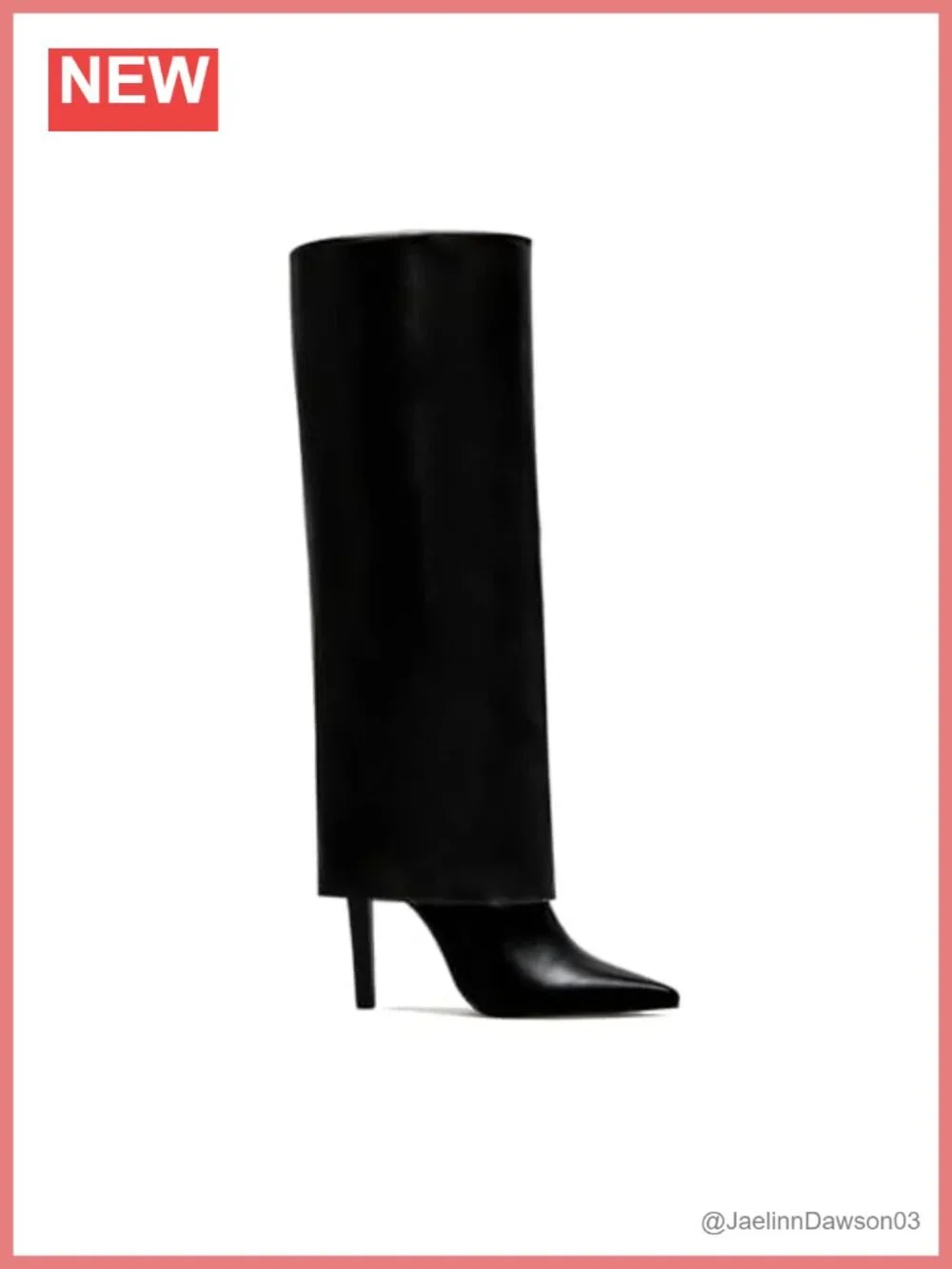 Fold Over Knee High Boots Women Pointed Toe Stiletto Heel Zip PU Leather
